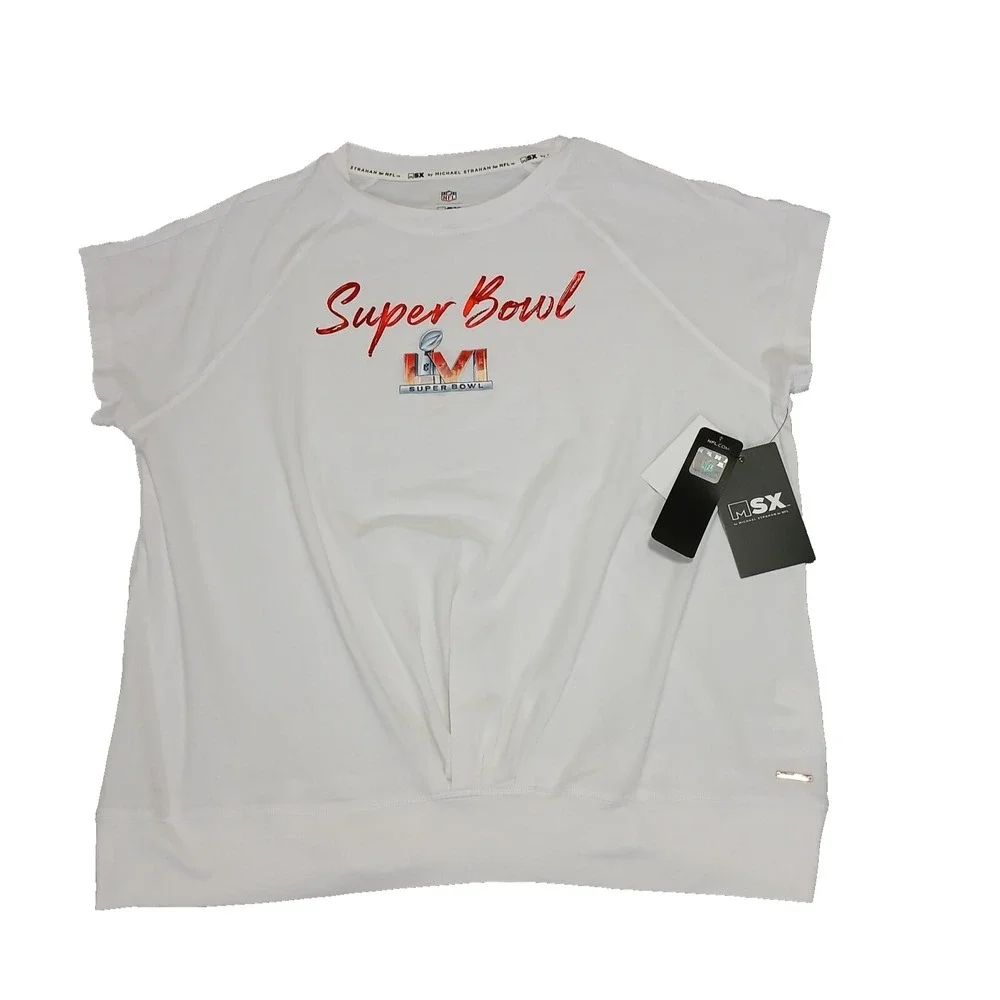 MSX By Michael Strahan Womens Size L Short Sleeve Shirt White Super Bowl LVI